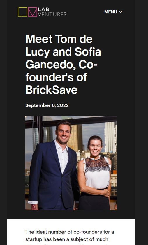Meet Tom de Lucy and Sofia Gancedo, Co-founder's of BrickSave