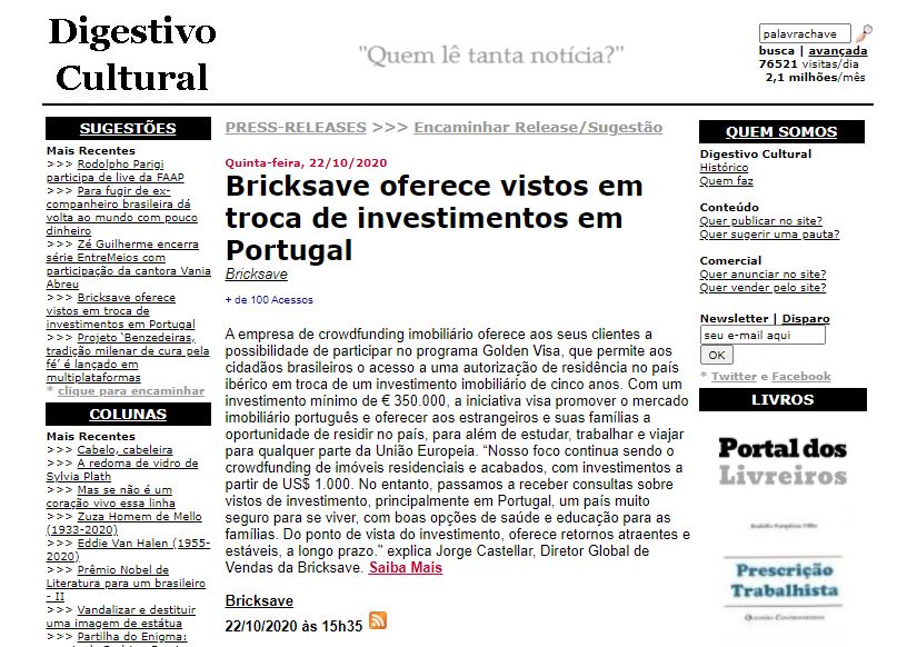 Bricksave oferece vistos em troca de investimentos em Portugal