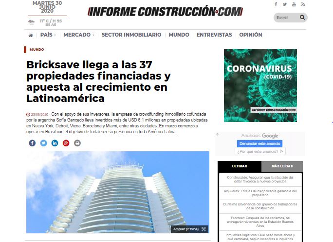 Bricksave reaches 37 properties funded and continue its growth in Latin America