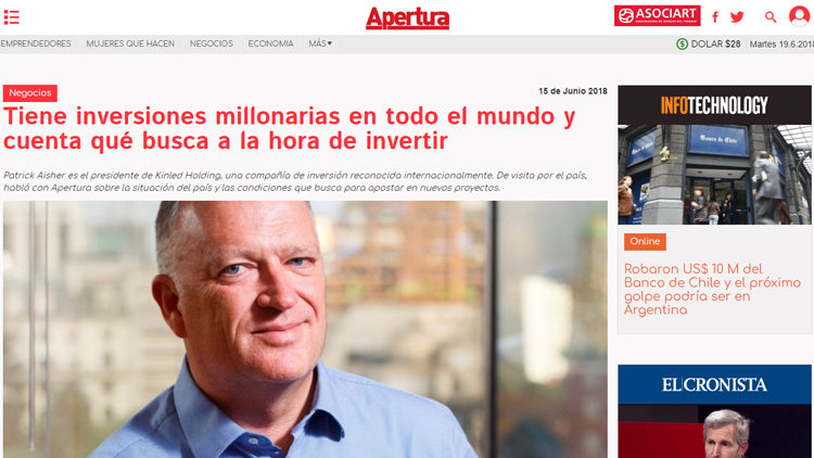 Patrick Aisher featured in Apertura - "Buenos Aires is a city of the 21st century"