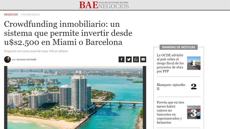 Crowdfunding inmobiliario: un sistema que permite invertir desde u$s2.500 en Miami o Barcelona - BAE Negocios