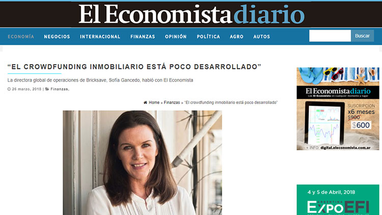 El Economista falou com Sofia Gancedo - "O crowdfunding imobiliário está pouco desenvolvido"