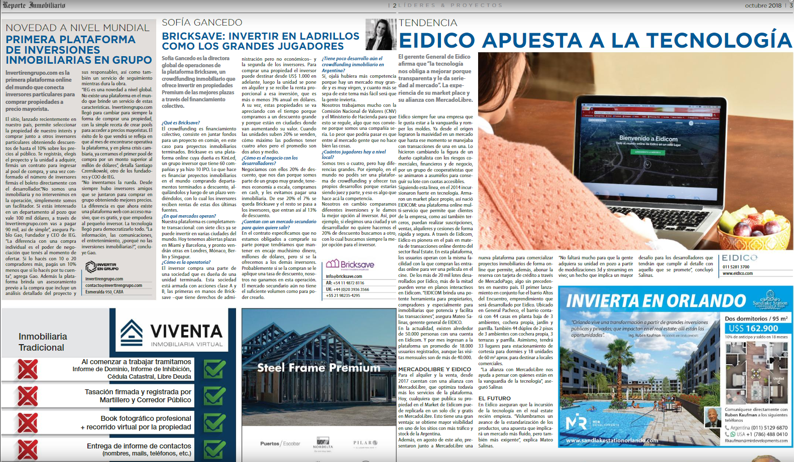 On the 18th of October Sofia Gancedo featured in Reporte Inmobiliario