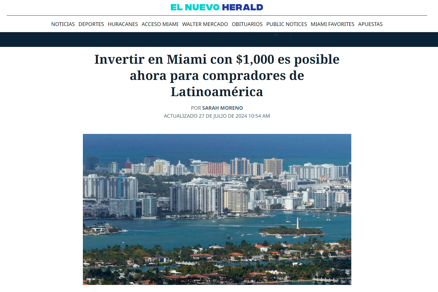 El Nuevo Herald: Invertir en Miami con $1,000 es posible ahora para compradores de Latinoamérica