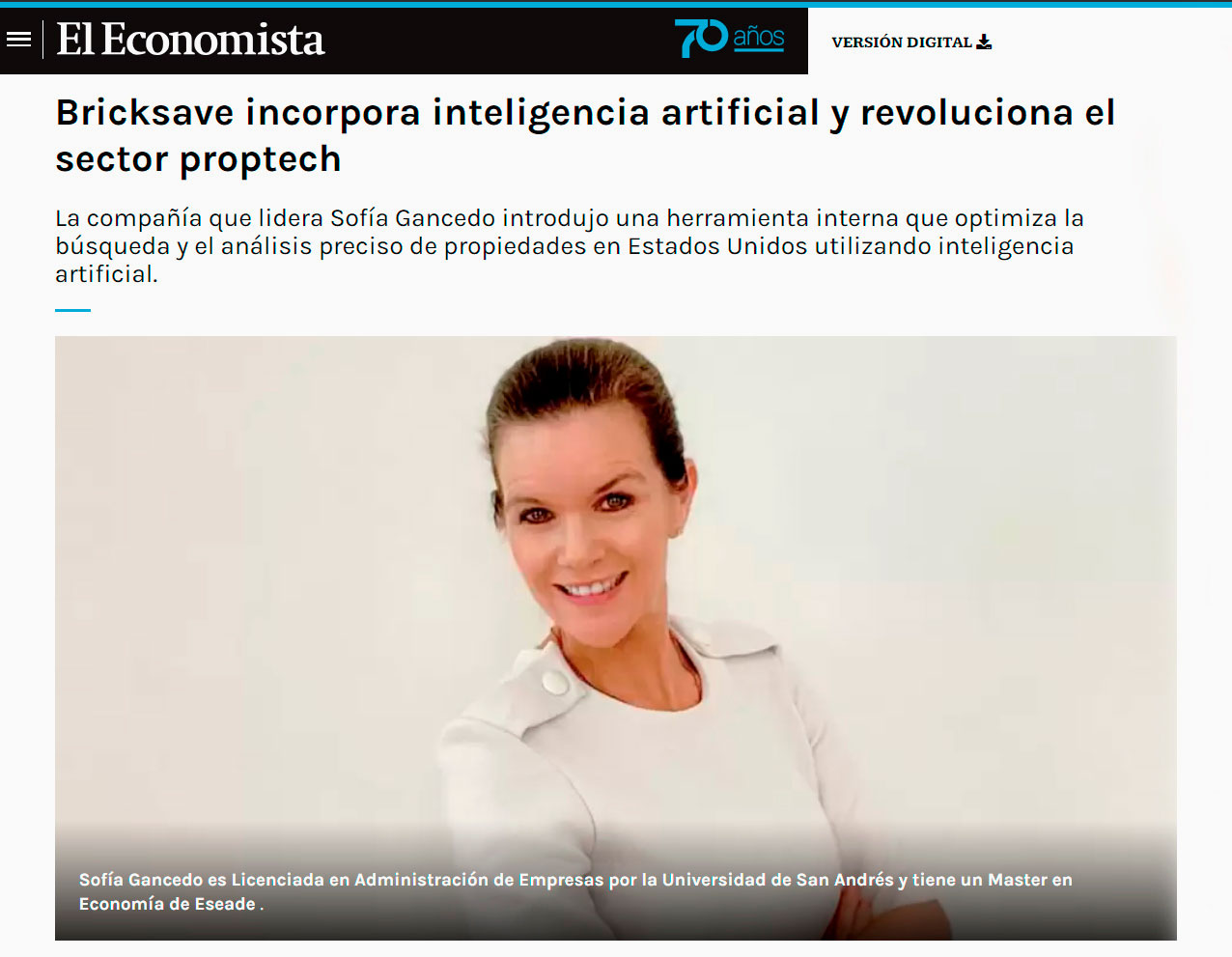 Bricksave na imprensa: El Economista: Bricksave incorpora inteligência artificial e revoluciona o setor de proptech