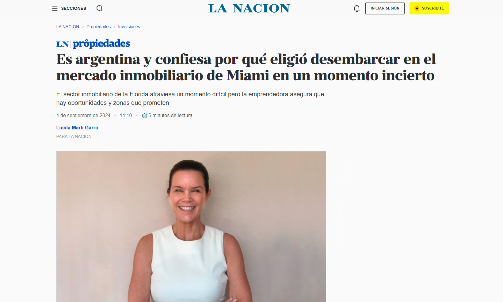 La Nación: "Es argentina y confiesa por qué eligió desembarcar en el mercado inmobiliario de Miami en un momento incierto"